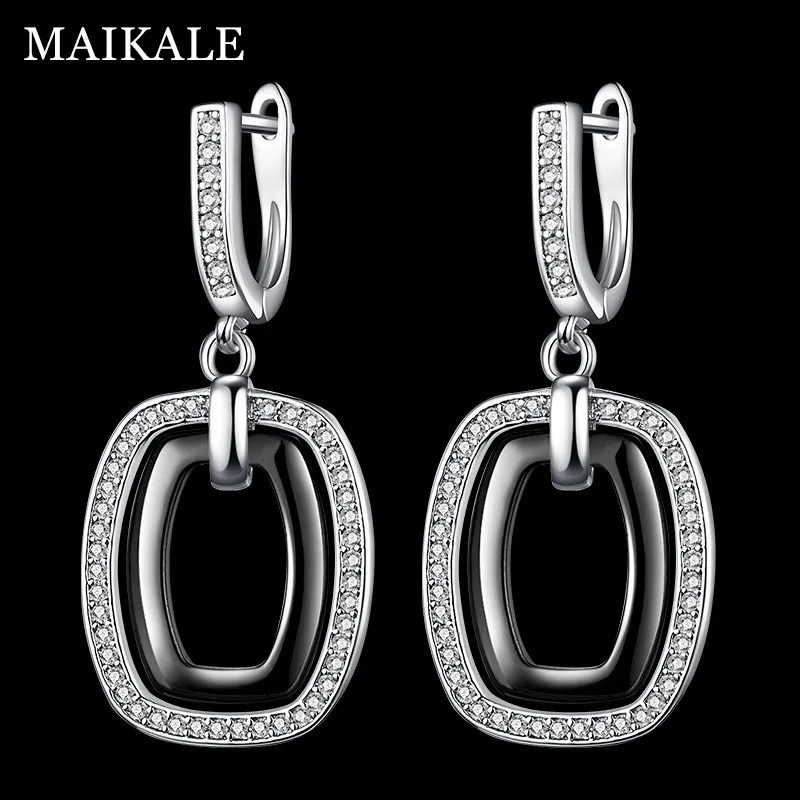 MAIKALE, новая мода, керамические круглые серьги-капли с цирконием для женщин, золотые, серебряные, с кубическим цирконием, висячие серьги, корейское ювелирное изделие, подарок
