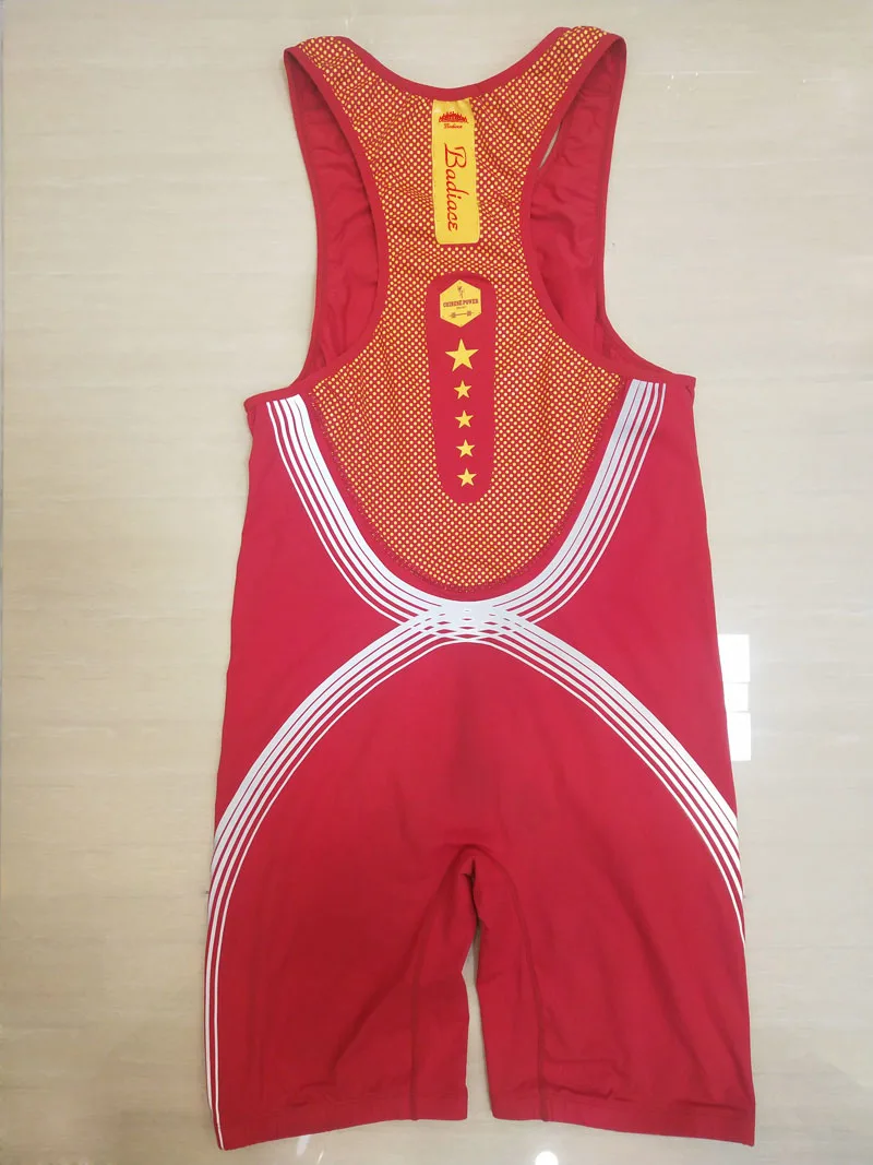 Красный Badiace Пользовательский логотип цельная борцовка Singlet тренажерный зал силовая атлетика наряд мужской купальник-трико - Цвет: Красный