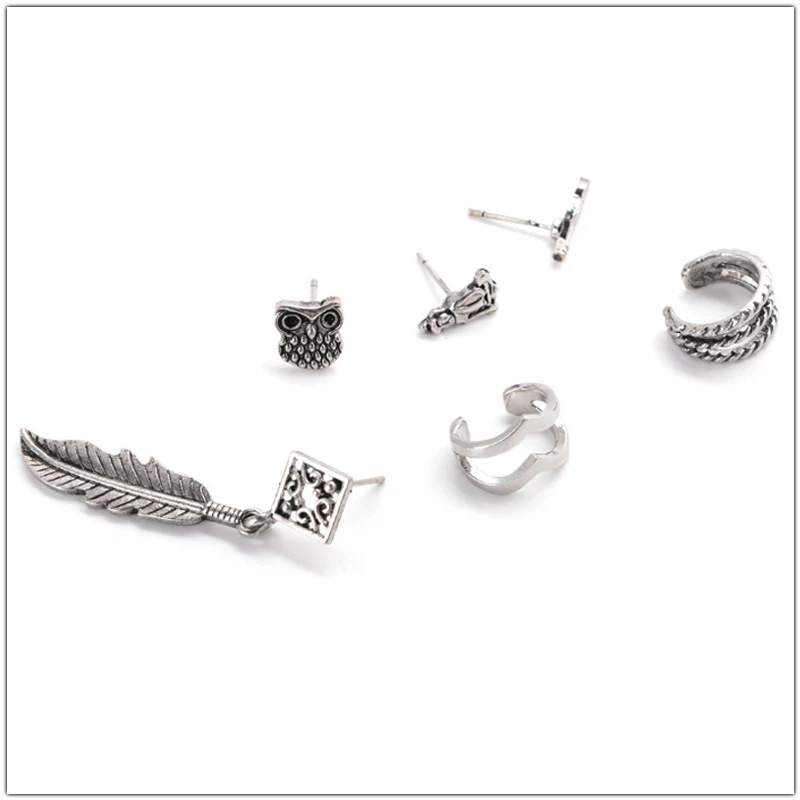 SHEEGIOR, винтажные милые серьги-манжеты, набор, Bijoux Femme, милые мини серьги-гвоздики с изображением совы, пера, Будды, женские модные ювелирные изделия, подарок