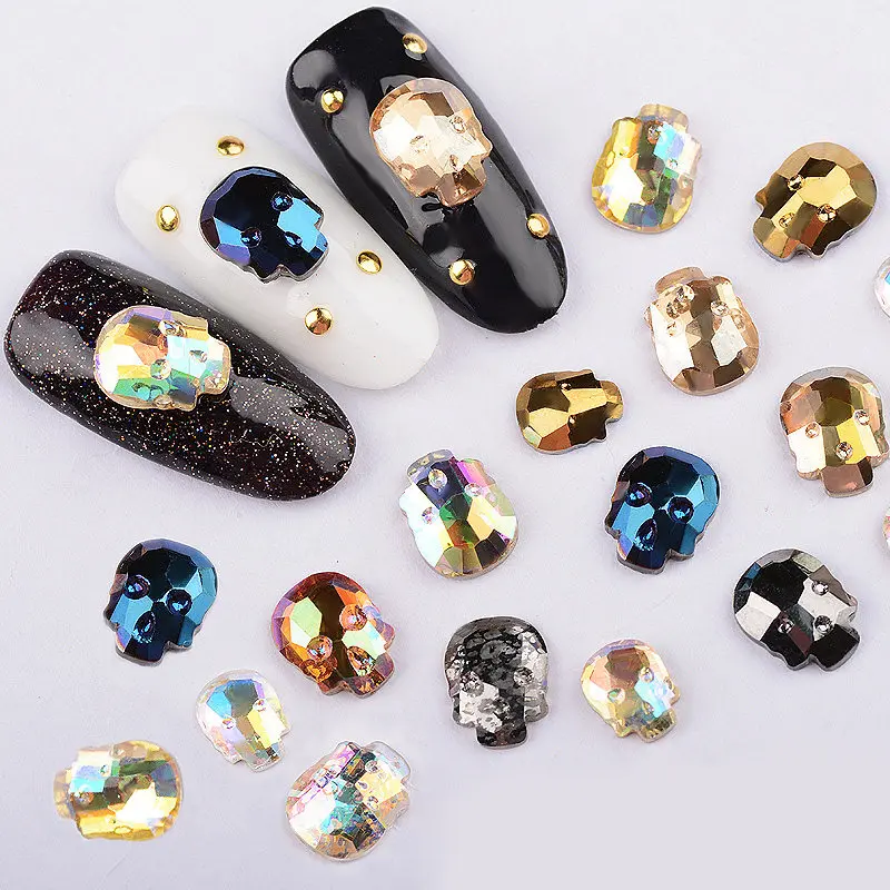 Новинка 10 шт. украшения для ногтевого дизайна 3d блестки череп стразы на Хэллоуин