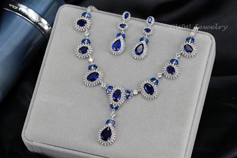 CWWZircons Brand Round Big Crystal Drop Green CZ Necklace Earring Sets For Women Luxury Wedding Jewellery Brides T256|earrings set for women|necklace
