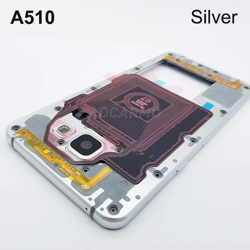 Серебристый Aocarmo Замена средняя рамка Корпус Шасси с кнопками SIM лоток для samsung A5() A510 A510F - Цвет: Серебристый