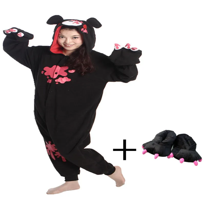 Флисовый черный костюм с героями мультфильмов жестокий Медведь Комбинезон