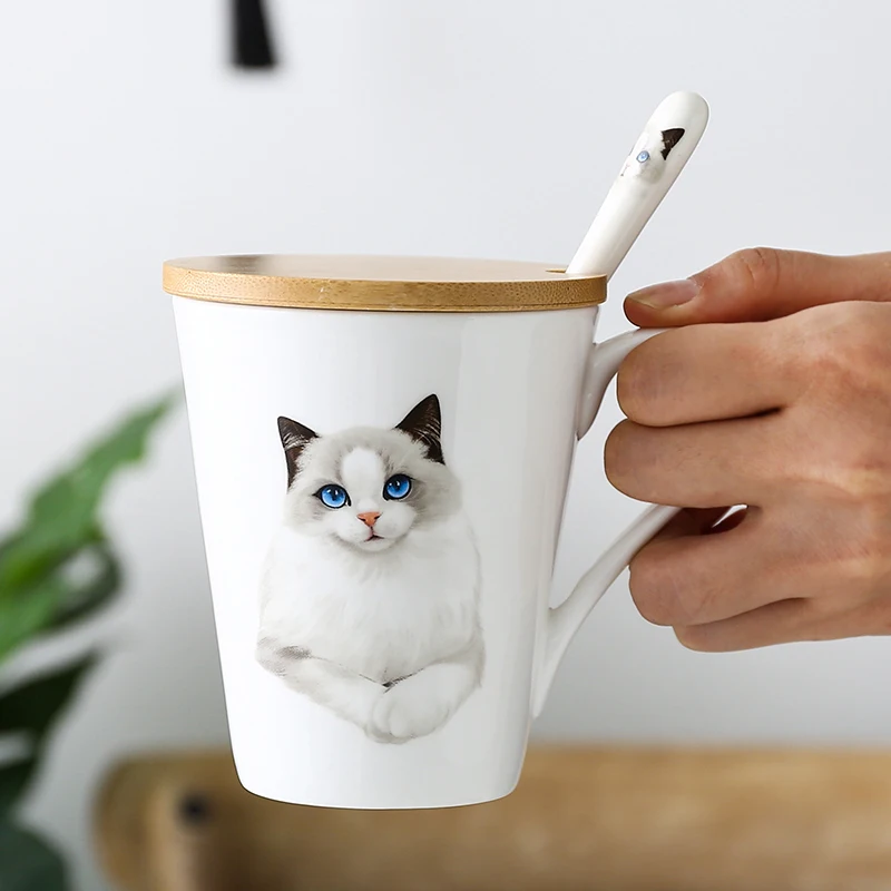 Новинка, керамические кружки Ragdoll Cat, милые чашки с животными, Студенческая пара, кружка с молоком, для офиса и семьи, кофейная чашка с крышками