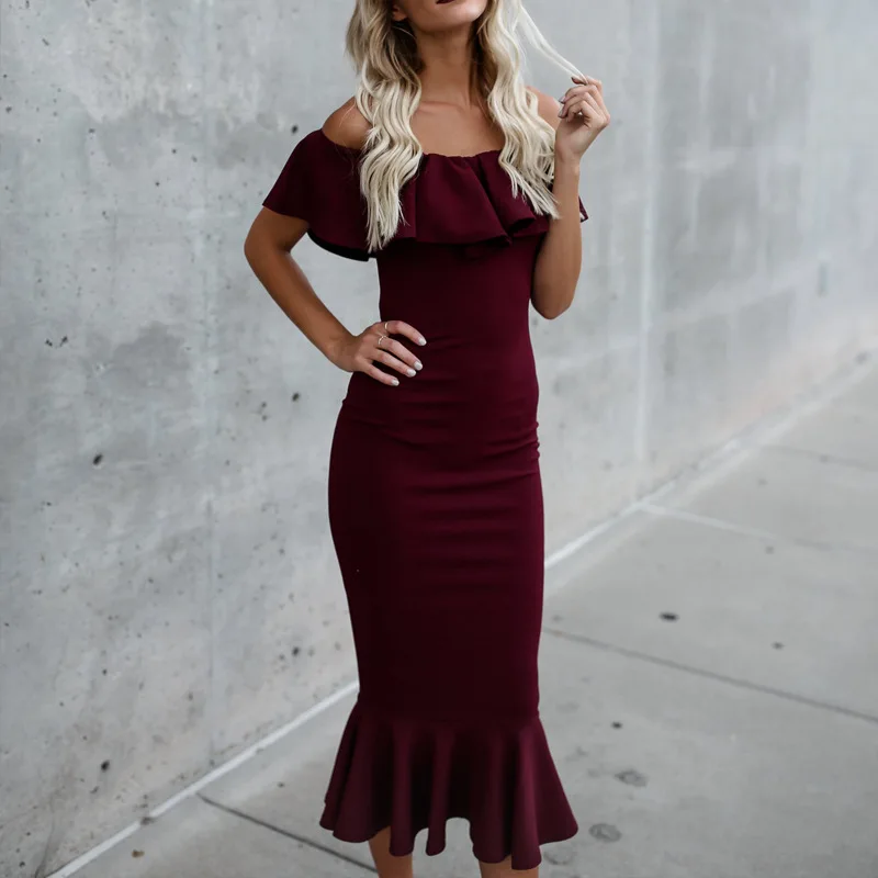 Женское платье с рукавом-бабочкой Привлекательное воротником-лодочкой и