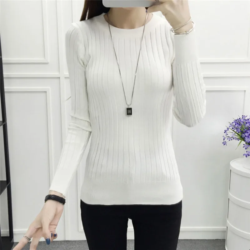 New 2020 Women Sweater Autumn Winter High Elastic Turtleneck Tops Korean Long Sleeve O-Neck Pullover Lady Slim Sexy Sweaters | Женская