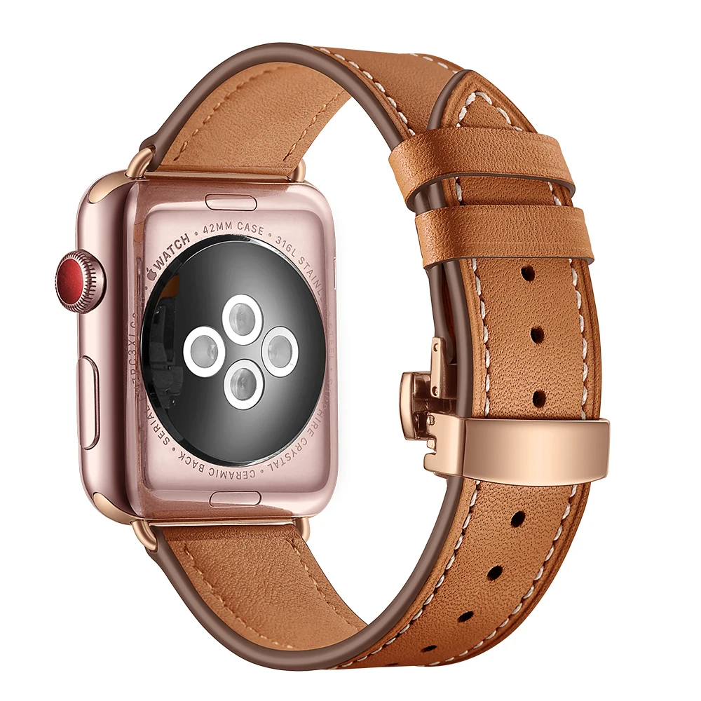 Высокое Качество Кожаные Ремешки для наручных часов Apple watch полосы серии 4/3/2/1 Нержавеющая сталь пряжкой 42 мм 44 мм, 38 мм, 40 мм спортивный браслет ремешок