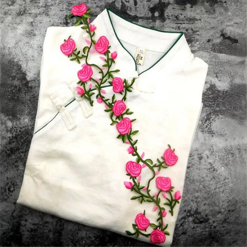 1 шт. длинный Цветок Розы вышитые ткани патч Одежда патч цветок Cheongsam Национальный костюм diy декоративный цветок ткань