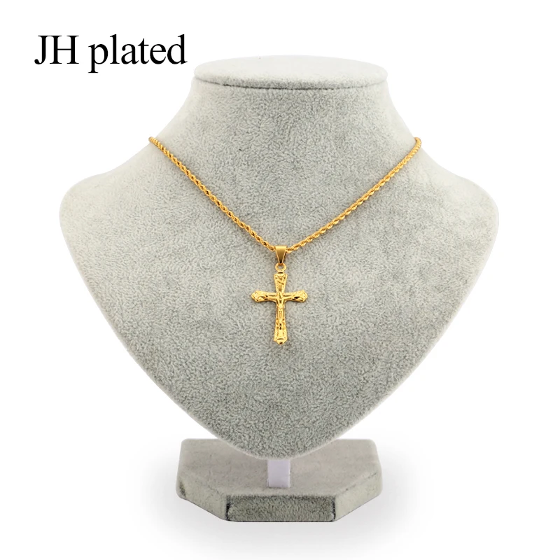 JHplated 2019 New Fashion Gold Color Long45 60cm crucifix Jesus Religious Necklaces Pendant Women/Men Christian Cross style Jews | Украшения