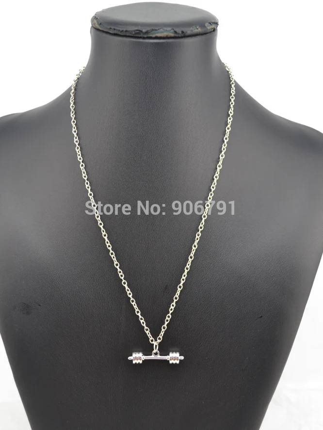 20 шт. в партии модная гантеля с родиевым покрытием Женское Ожерелье для спортзала