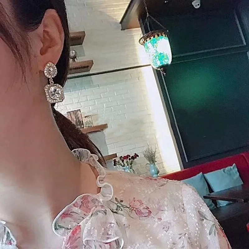 Женские Висячие серьги MENGJIQIAO корейские элегантные вечерние с квадратными