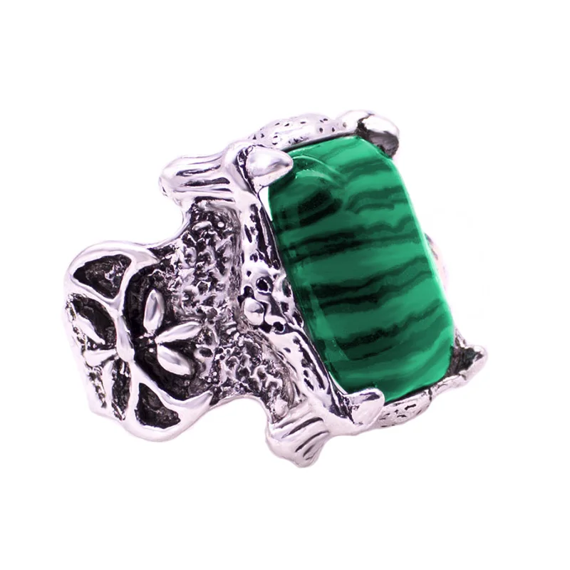 Винтажные квадратные зеленые кольца из натурального камня для женщин яркие