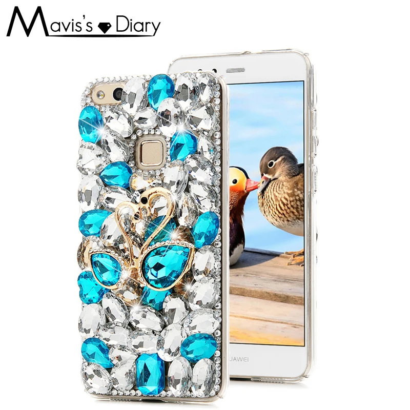 3d Лебедь горный хрусталь чехол для Huawei P8 p9 P10 Lite Bling Crystal Жесткий Телефон назад