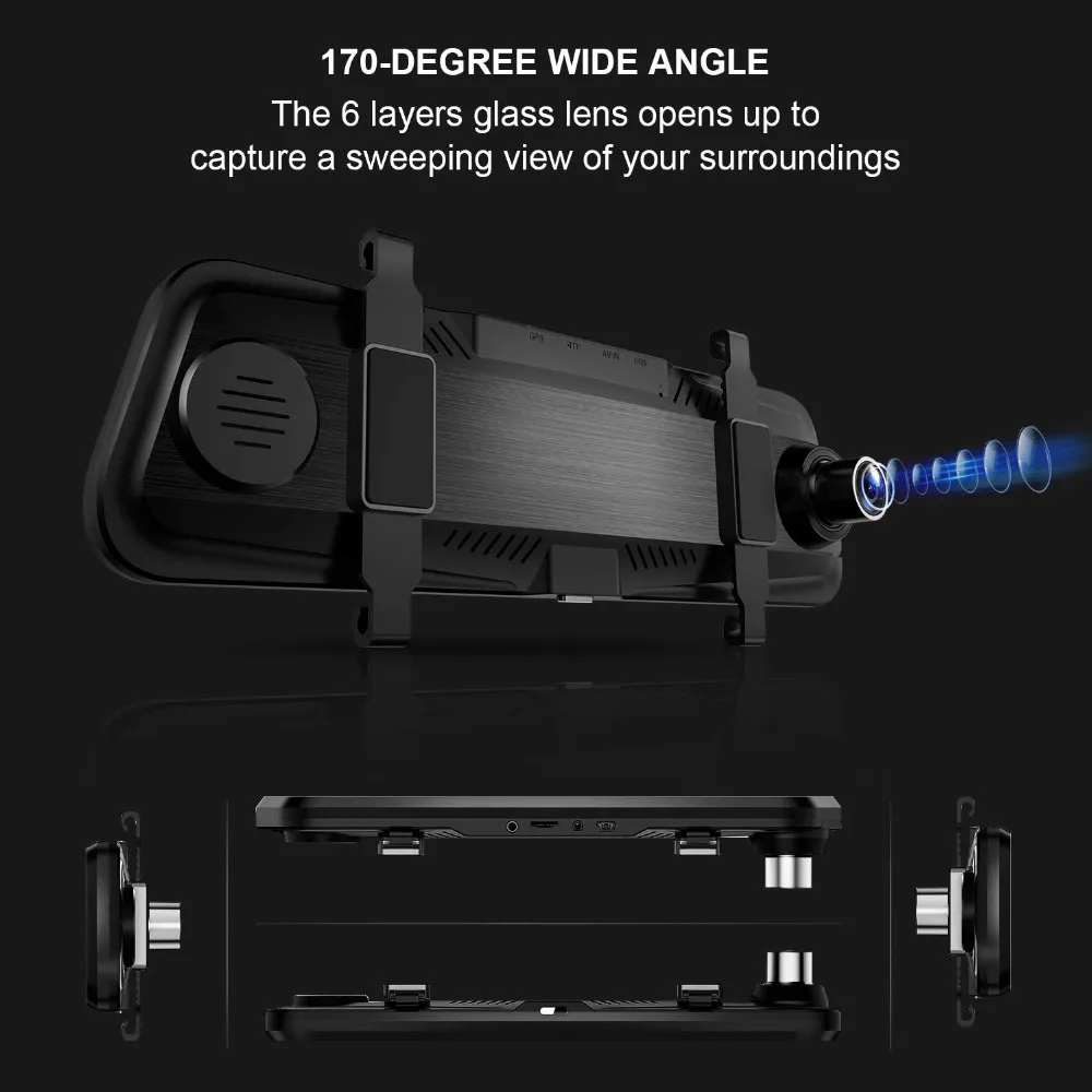 Pruveeo T10 10-дюймовая шпилька для Сенсорный экран Dash Cam двойной Full HD 1080P потоковый медиа тире Камера для автомобилей спереди и сзади и 170 градусов Ват