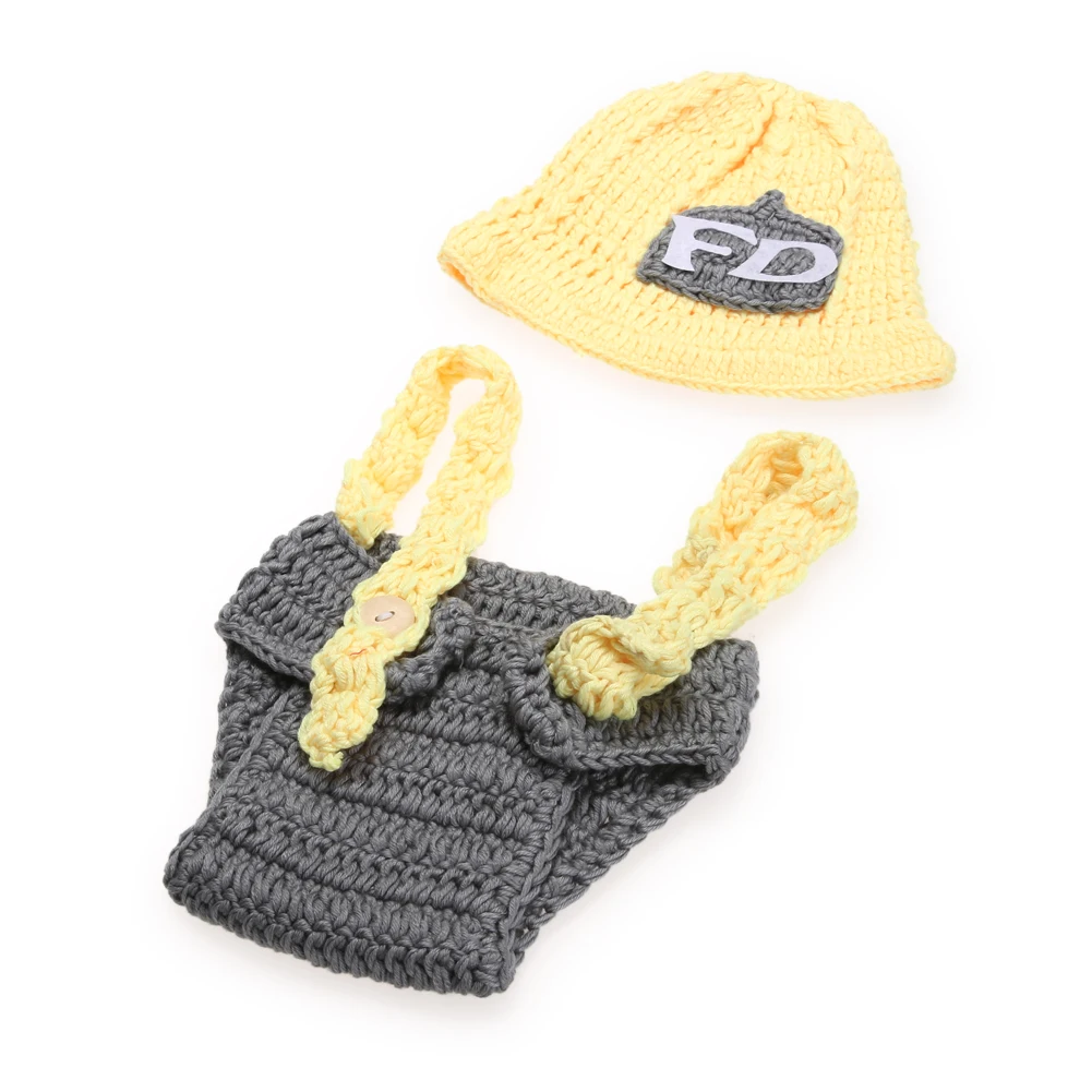 Вязаная шапочка для новорожденных и малышей комплект со штанами на подтяжках