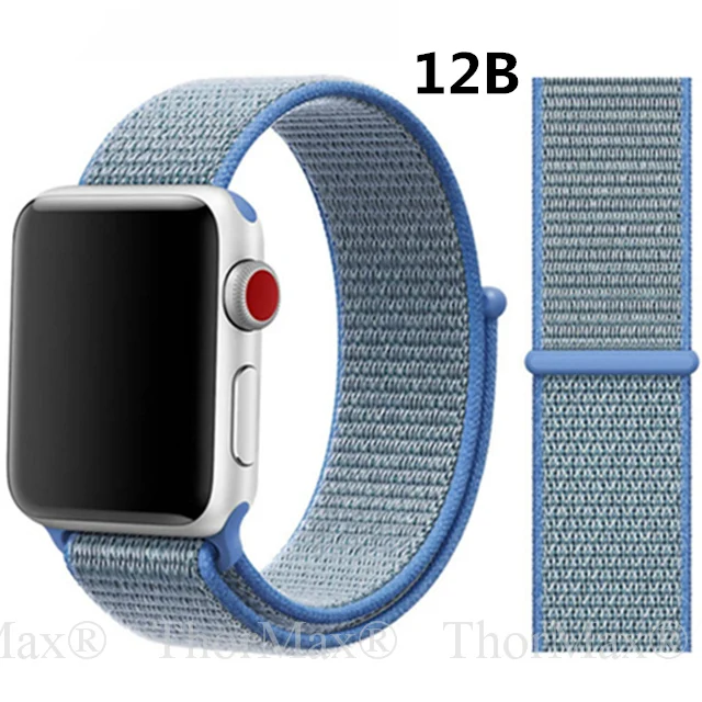 12B-Tahoe Blue Нейлоновый спортивный сменный ремешок для Apple Watch 5/4 40 мм 44 мм Полосатый Мягкий дышащий ремешок для iwatch серии 5 4 3 38 мм 42 мм - Цвет ремешка: 12B-Tahoe Blue