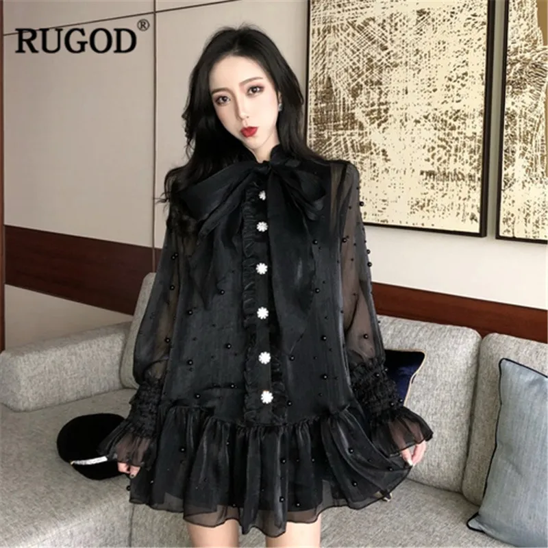 Женское шифоновое мини-платье RUGOD однобортное прозрачное кружевное платье с