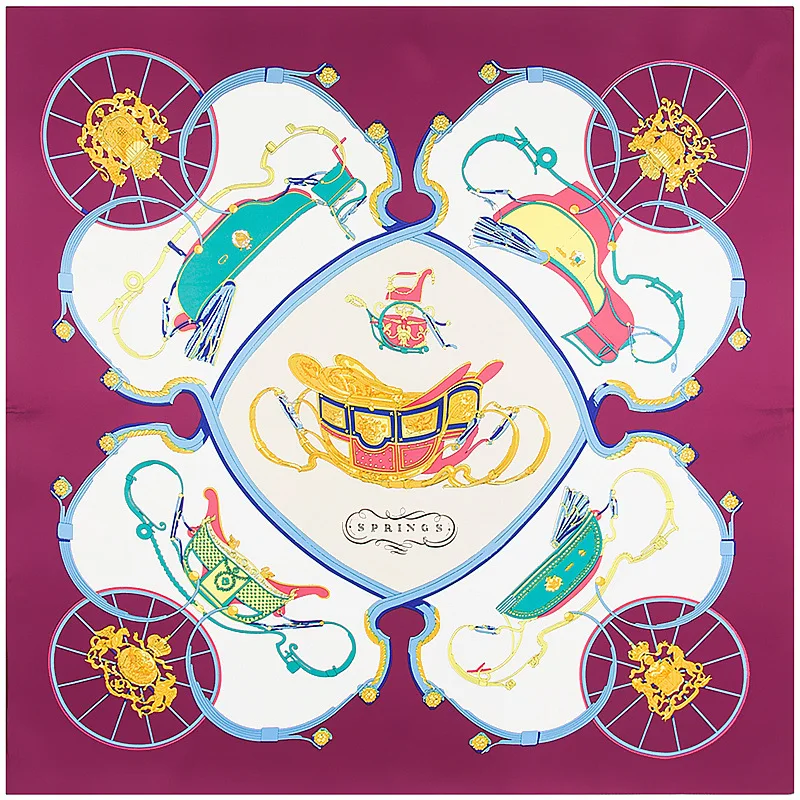 100% Silk Scarf Women Square Scarves Wrap Pumpkin Carriage Print Neckerchief Female Foulard Hijab Lady Bufandas Muslim Bandana |