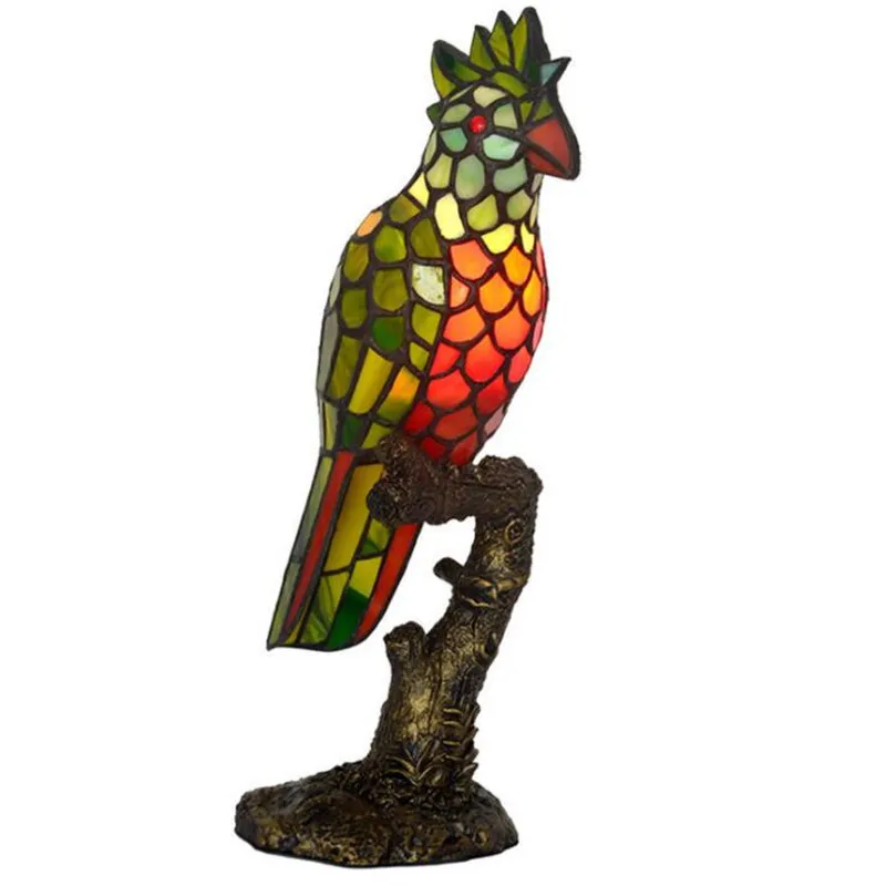 

Artwork Colorful Glass Tiffany Bird Parrot Table Lamp for Foyer Bed Room Bar Apartment Glass Reading Night Light H 41cm 1074