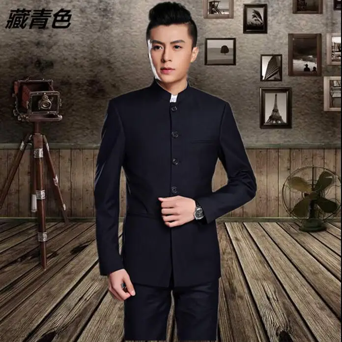 

Blazer men formal dress latest coat pant designs stand collar chinese tunic suit suit men wedding suits for men's black grey