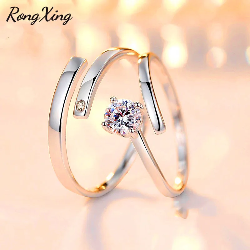 RongXing шикарные круглые кольца с цирконием для пар женщин белые золотые