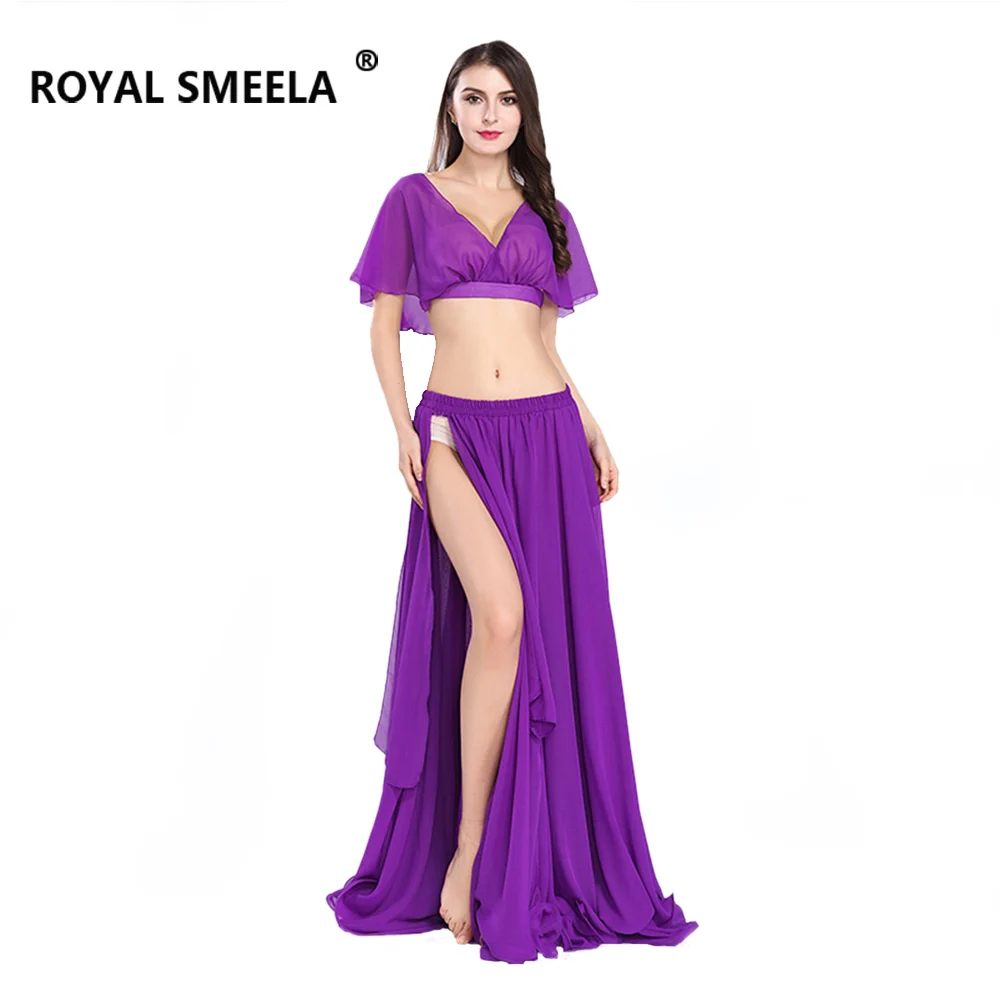 Hot Sale Free Shipping New Women's belly dance set costume belly dancing clothes sexy fashion girl bellydance Chiffon Top skirts - Цвет: Purpel
