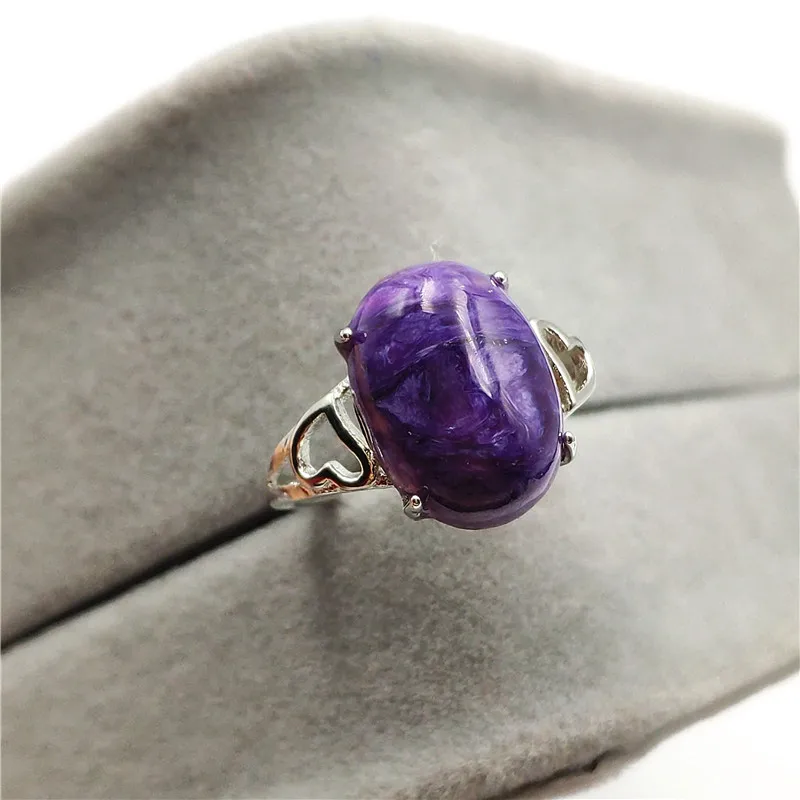 Натуральный фиолетовый Чароит Регулируемый Ring14x10mm драгоценный бисер Женская Обручение 925 пробы серебряные кольца, ювелирные изделия AAAA