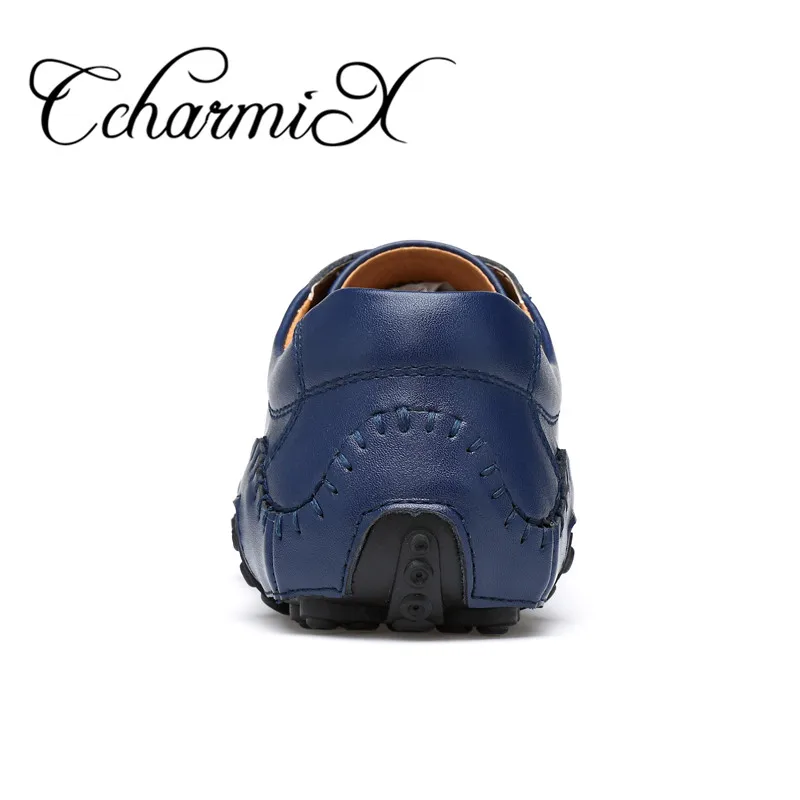CcharmiX Mens Casual Shoes Handmade Split Leather Lace Up italian Style Blue Men Footwear Top Quality Man Driving Big Size | Обувь