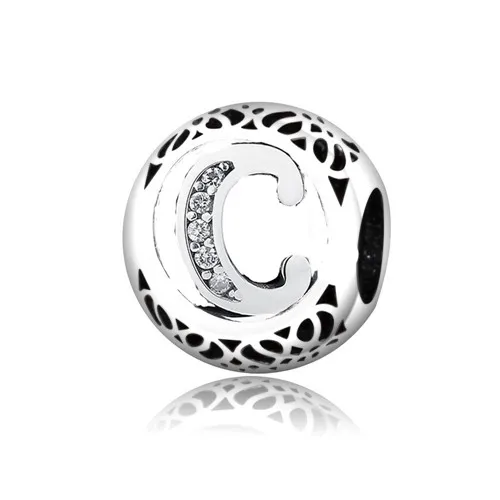 C Прямая поставка DIY подходит Pandora талисманы браслет Алфавит буквы Шарм 925 пробы Серебро Бусина буква Изготовление ювелирных изделий - Цвет: C