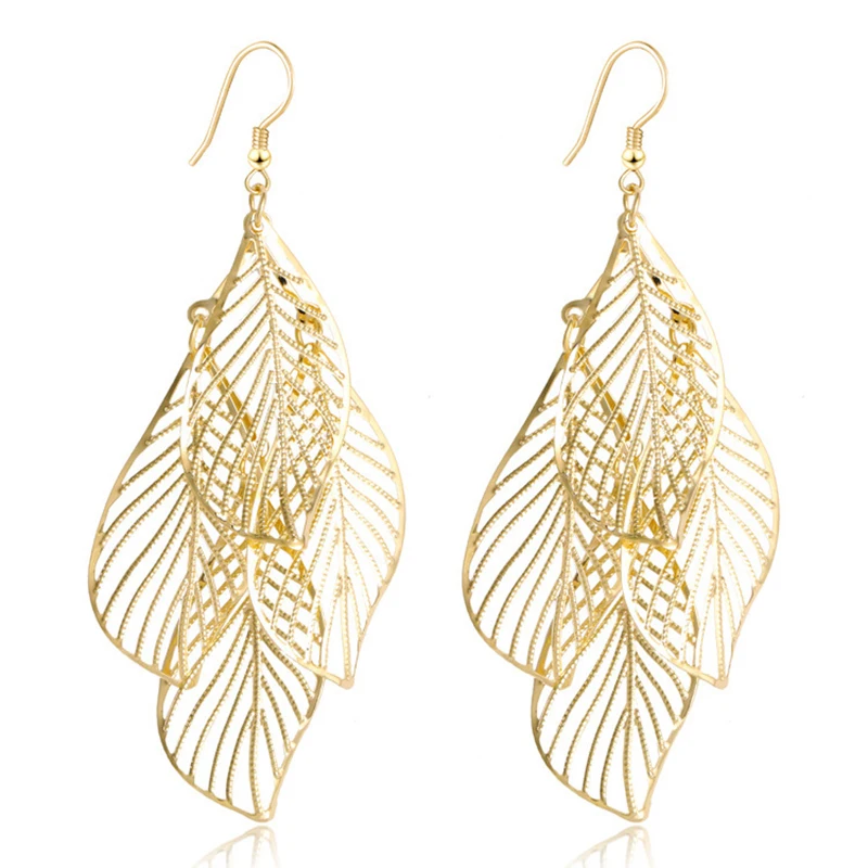 CHENFAN trendy style simple hollow multi-layer leaves tassel long earrings 2020 jwelry women's jewelry gold for women | Украшения и