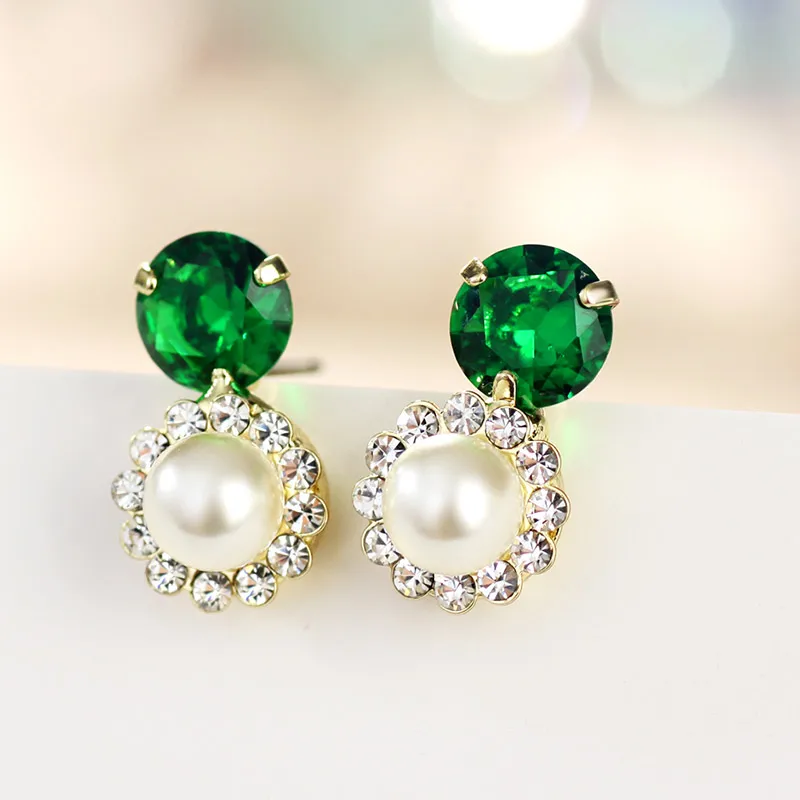 Neoglory светильник желтого золота цвет имитация жемчуга Зеленый Циркон Шарм