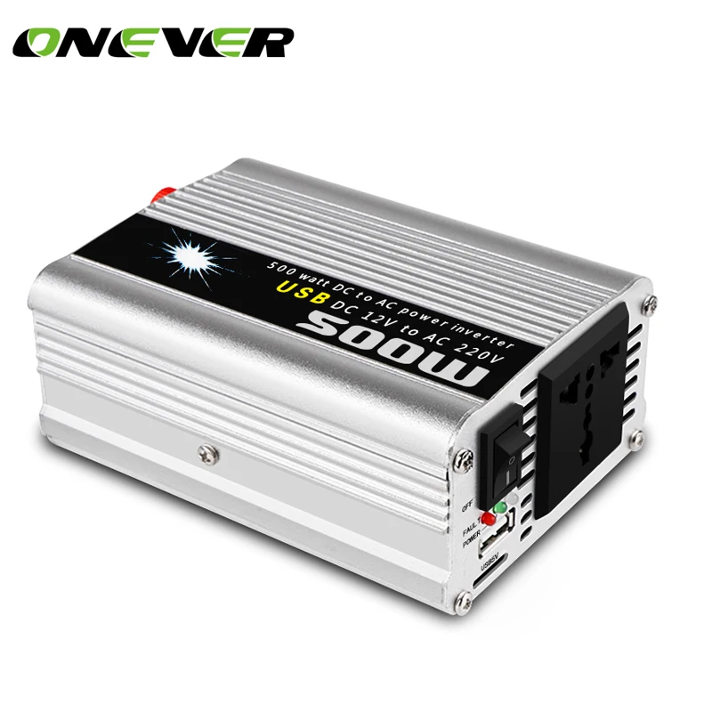 

Onever 500W Car Inverter 12v 220v 50Hz Auto Inverter 12 220 Cigarette Lighter Plug Power Converter Inverter Peak Power 1000W