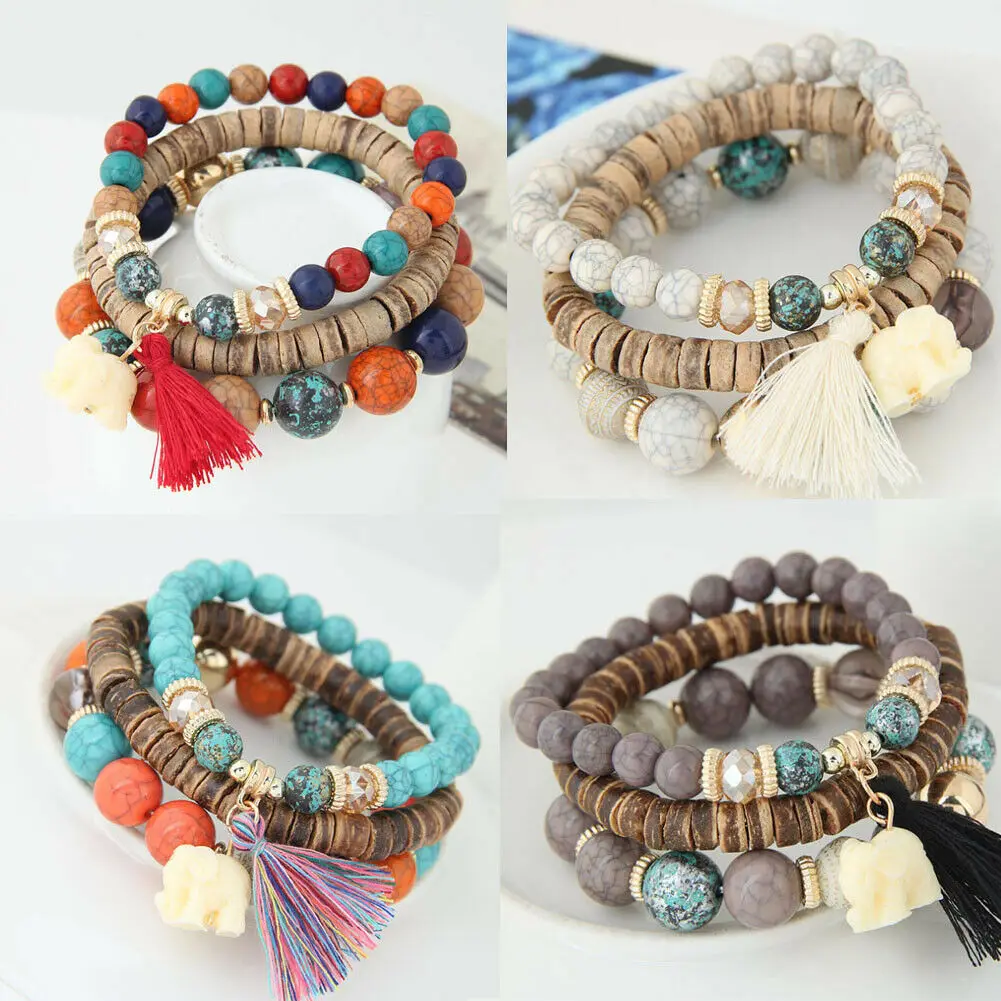 Новинка унисекс женские и мужские винтажные 3 шт многослойный с бусинами