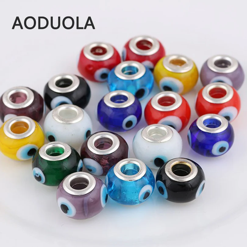 Стеклянные бусины с изображением сглаза 9 х14 мм|for pandora|glass beads roundczech bead |