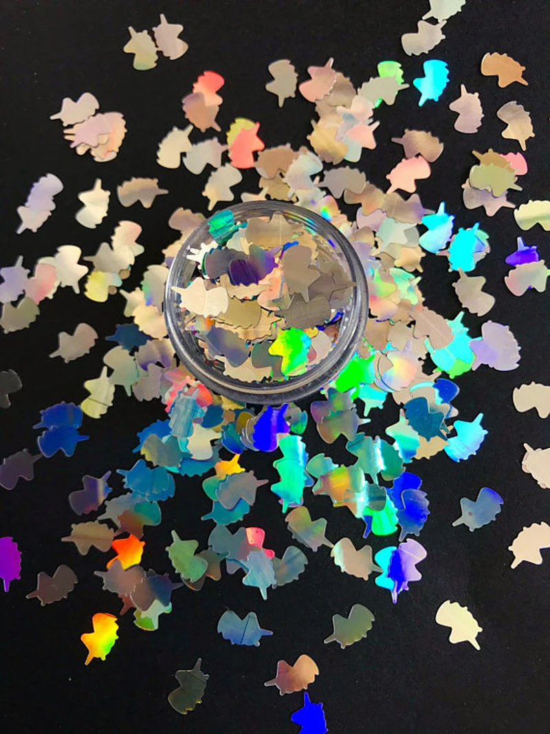 

1 Box 10ml Holographic Unicorn Glitter,Silver Holographic Unicorn spangle glitter 6MM Size nail art Unicorn glitter , JERT14-JK1