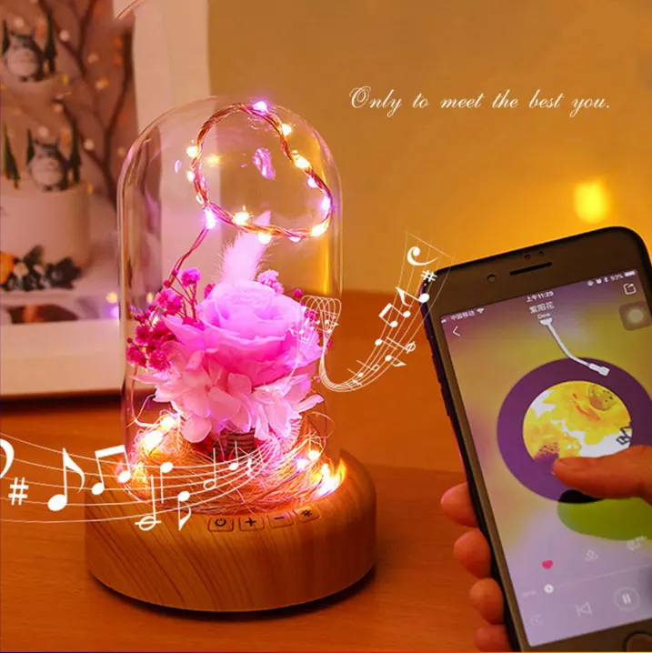 102*155 мм Свадебная Музыкальная шкатулка с Bluetooth LED розами в колбе Роза стеклянный