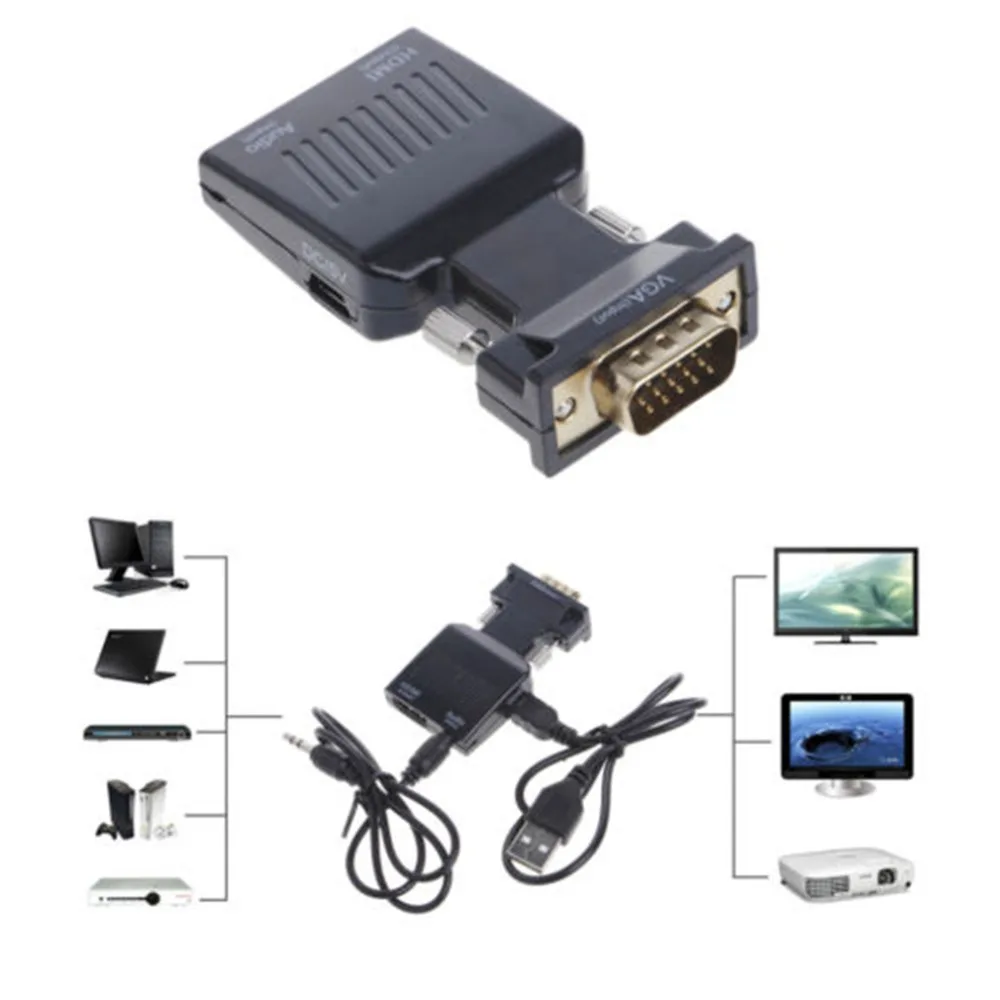 1080 P мужчина VGA к HDMI Женский с 3 5 мм аудио кабель USB адаптер конвертер Поддержка