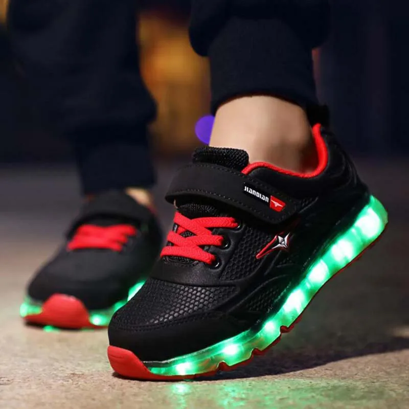 Children's LED shoes boys USB charging Genuine leather girls sneaker casual kids glowing women Euro size 25-37 | Детская одежда и