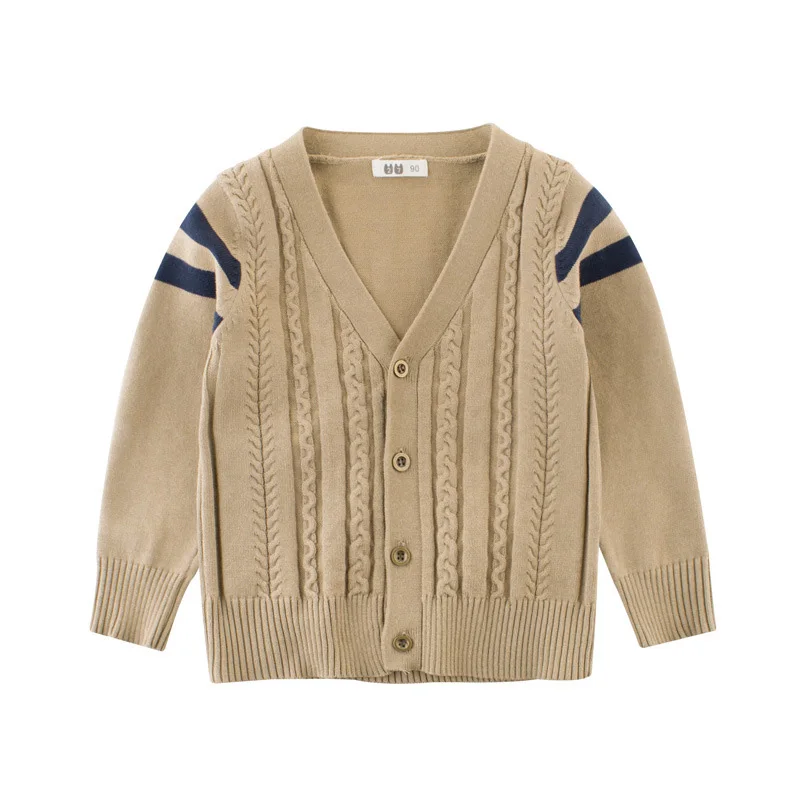 С длинными рукавами для мальчиков свитера Однобортный полосатый принт теплые