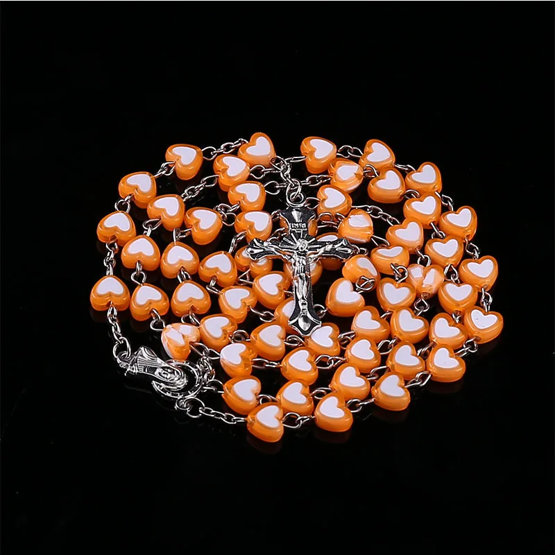 Ожерелье в форме сердца из хрусталя католического розария длинная цепочка с