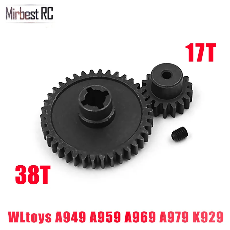 Сталь Металл diff основная Шестерня 38T &amp мотор шестерни 17T для RC 1/18 WLtoys A949 A959 A969 A979