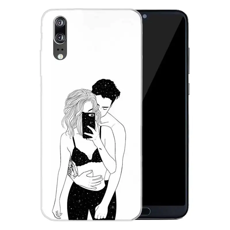 Sketch Couple Soft Silicone Phone Back Case For Huawei P20 P30 P8 P9 P10 lite Pro Plus P Smart + TPU Cover |
