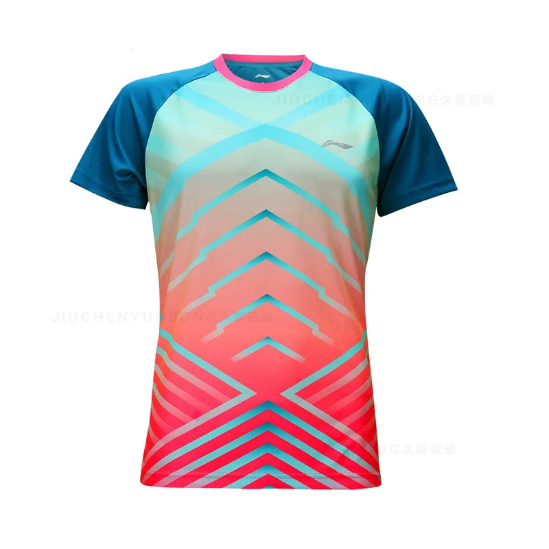 Li-Ning мужские футболки для бадминтона на сухом соревновании Топ фитнеса Удобная