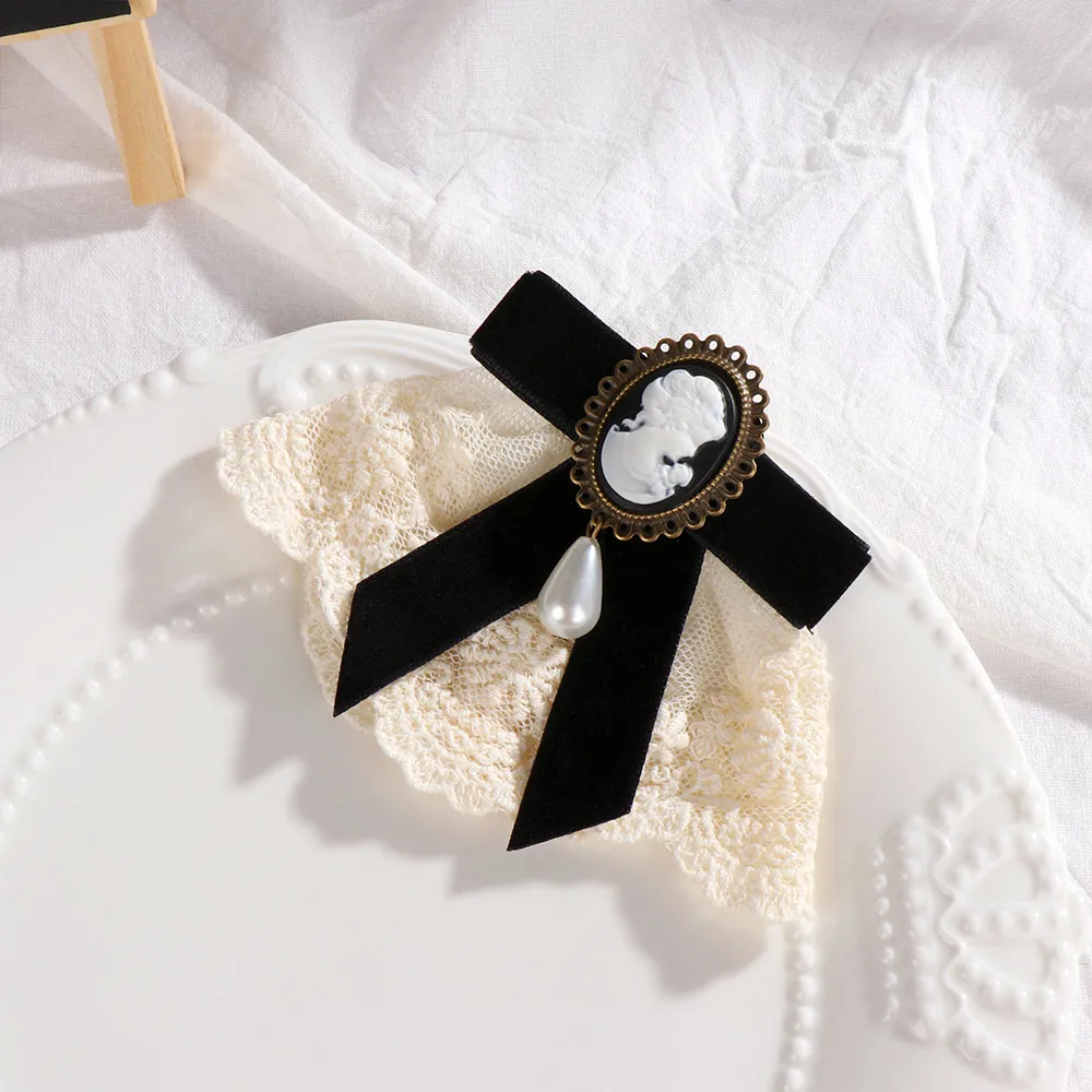 Женская элегантная Винтажная брошь с кружевным бантом камея и жемчугом подарок