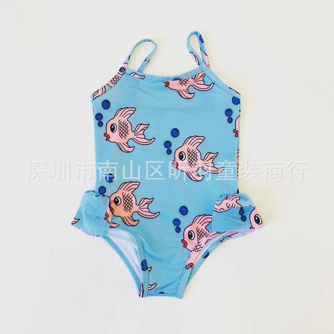 sling fish Детская одежда для купания; коллекция года; бренд Hugo; пляжный Цельный купальник с рисунком для девочек; летние детские костюмы в полоску для отдыха - Цвет: sling fish