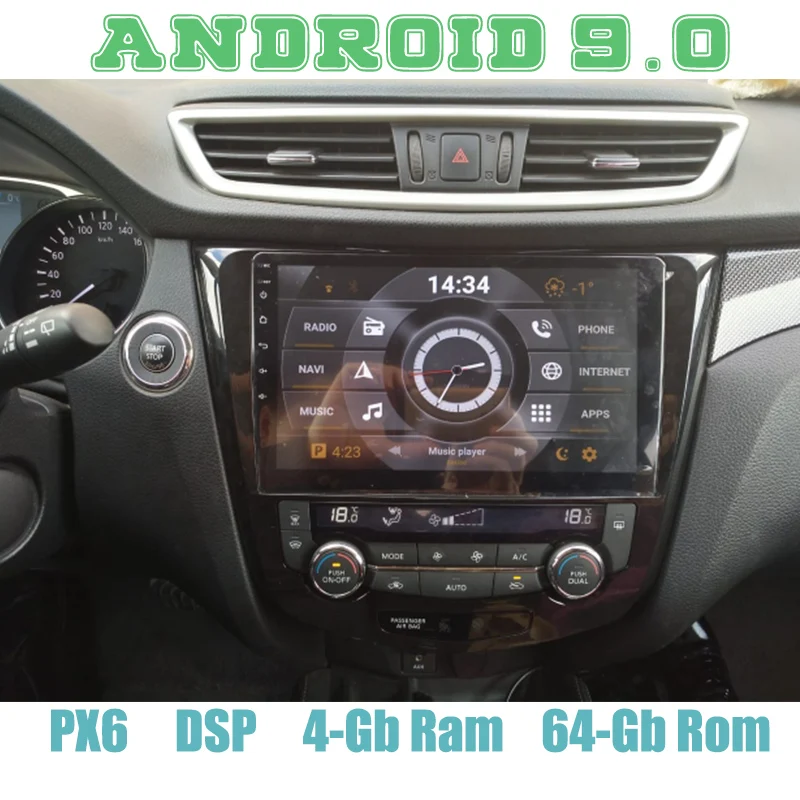 Android 9,0 автомобильный радиоприемник gps для nissan X-trail Qashqai с PX6 4G ram 64G rom ips DSP wifi 4g usb Авто Стерео мультимид