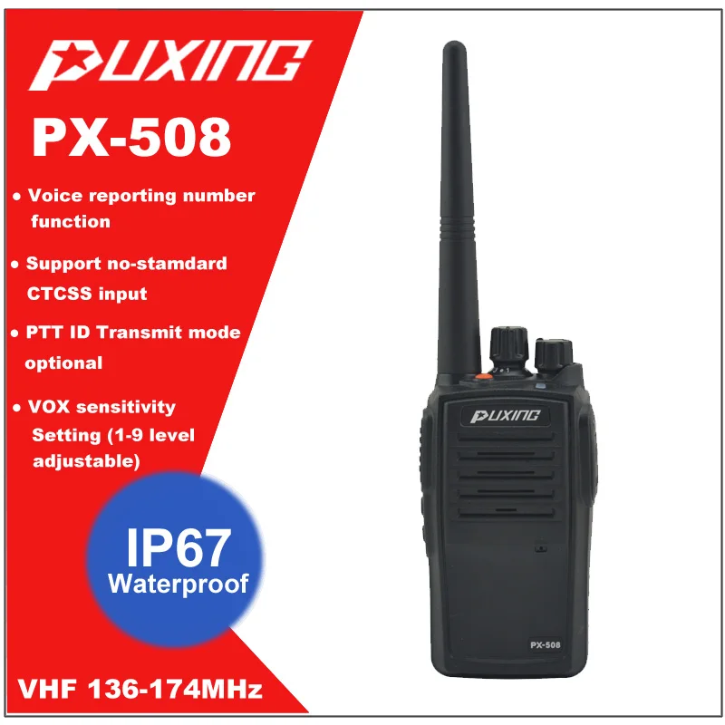 IP67 Waterproof Walkie Talkie Dust proof Radio Puxing PX-508 VHF 136-174MHz Portable Two-way Radio FM Transceiver