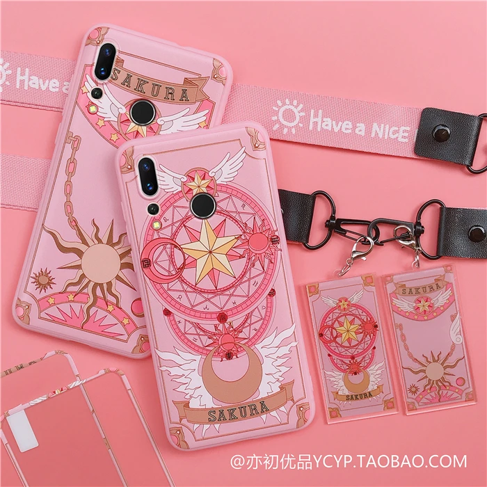 Nova 5 5i Cute Cardcaptor Sakura Case +Tempered Glass Screen film case for Huawei Nova4 / Nova4E 3 3E 2S with straps |