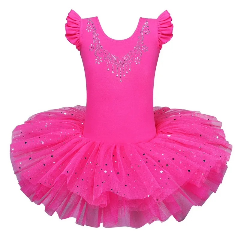 B184 hotpink BAOHULU/фиолетовый балетный костюм с коротким рукавом; балетное платье для девочек; балетная пачка с жемчужинами и цветами; балетный костюм для девочек - Цвет: B184 hotpink