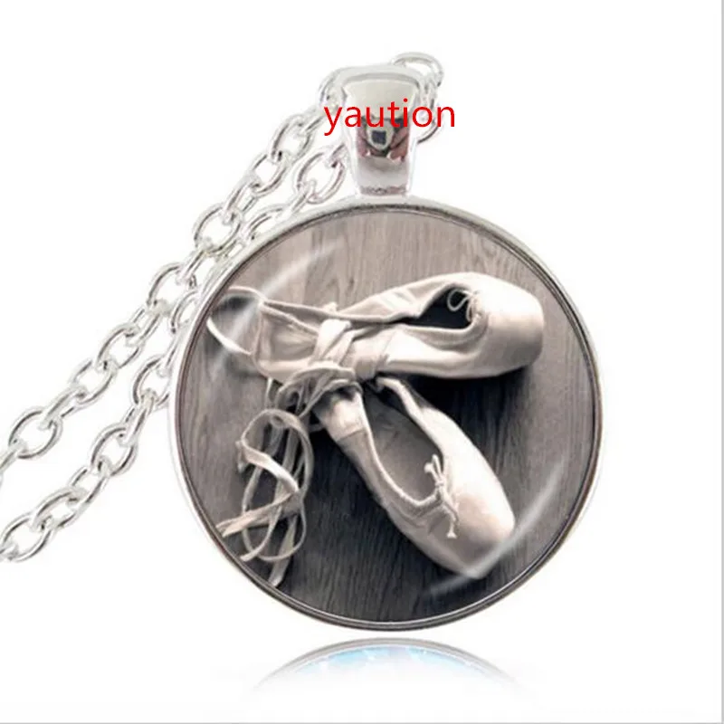 

Dancing Ballet Dancer Shoes Glass Cabochon Tibet silver pendant chain necklace
